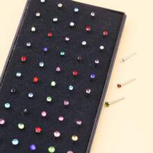 60 piezas de pernos para la nariz de acero inoxidable con strass de colores aleatorios y tamaños surtidos - Diamantes de imitación de colores mezclados al azar - Ver 5