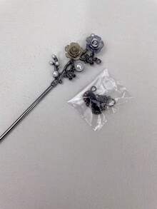 4件裝優雅蝴蝶鋅合金復古髮簪附流蘇，古典中式漢服旗袍髮飾，女性四季通用頭飾（附快扣設計，方便佩戴與收納） - 彩色 - 查看 7