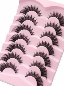 NAIJEMA 7 Pairs Thick False Eyelashes, Fluffy Faux Mink False Eyelashes, Slim False Eyelashes, Curly Soft False Eyelashes, 3D Natural False Eyelashes, Suitable For Party, Daily Wear, Cat Eye False Eyelashes, Suitable For Various Occasions, Dramatic Eyelashes, Eyelashes, False Eyelashes - Black - View 4