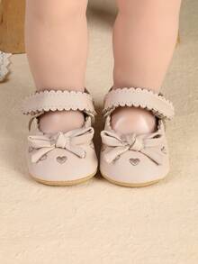 1 Pair Newborn Infant Girl Embroidered Heart Bow Cute Fashion Versatile Princess Shoes Suitable For Spring And Autumn - Apricot - View 6