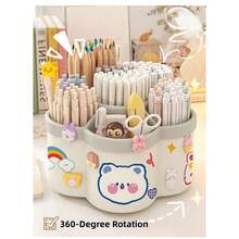 Cute Capybara 360° Rotating Pen Holder - Large Capacity Desktop Organizer & Makeup Brush Storage Box - Multifunctional Stationery Supply For Office & Study - Adorable Birthday Gift For Students & Kids (Multi-Color Options) - Multicolor - View 4
