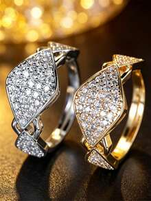 1pc Premium Geometric Rhombus Exquisite Women's Ring, Open Band For Daily Commute - Open Ring - View 6