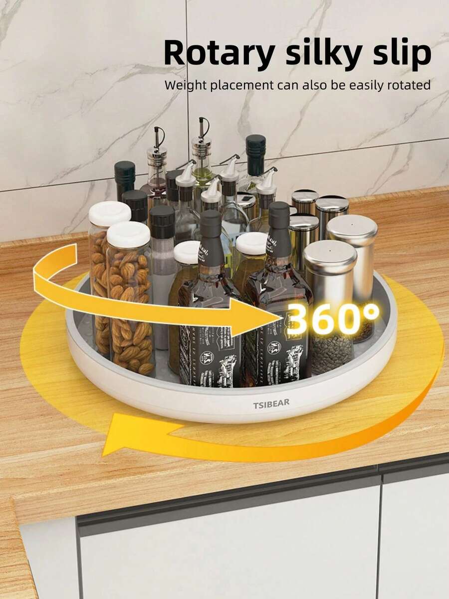 1pc Non-Slip Round Rotating Turntable, Kitchen Milk Storage Rack - Perfect For Cabinets, Pantries, Kitchens, Refrigerators, Drawer Cabinets, Countertops And Under Sink Rotating Storage Solutions, Ideal For Storing Seasonings