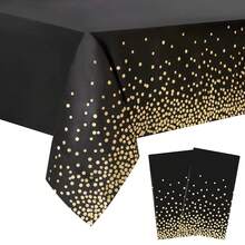 1pc Disposable Waterproof Oil-Proof PEVA Polka Dot Party Tablecloth, For Birthday, Graduation, Restaurant, Wedding Anniversary Bridal Shower Picnic Tea Party Table Decoration - Black - View 8