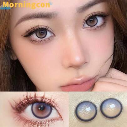 Morningcon Lentes de contacto de color natural con efecto de ojos grandes y flor de durazno, serie Universo, diámetro pequeño, para miopía, 2 piezas/paquete, regalo de verano para niñas, maquillaje de ojos, uso anual