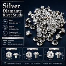 100pcs 0.24"/0.31" Copper Crystal Rhinestone Rivet Studs, Decorative Nail Rivets For Leather Craft, Shoes, Bags & DIY Ornament - A - View 2