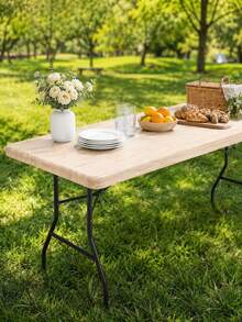 1pc-Natural Wood Grain Round Elastic Fitted Table Cover, Simple Farmhouse Stretch Polyester Tablecloth With Elastic Edge, Washable Snug Fit Table Cover For Outdoor Dining, Picnic, Camping, Garden Patio Decor - Multicolor - View 12