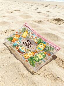 New Sun Protection Theme Printed PVC Waterproof Toiletry Bag, PVC Beach Bag, Fresh Hand-Drawn Sun And Sun Protection Design, Summer Sun Protection Care Storage Gift, PVC Travel Organizer Bag With Zipper, Lightweight Fade-Resistant Makeup Toiletry Bag Suitable For Women And Men, Easy To Wipe Design, Suitable For Mothers, Teachers, Friends, Nurses Makeup Bag, School Vacation Holiday Back To School Supplies Toiletry Bag - Multicolor - View 5