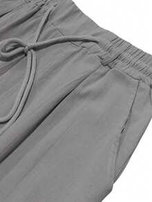 Herren Frühling/Sommer dünne atmungsaktive Hip-Hop Leinen Lässig Sport Langhose, Strand gerade geschnittene einfarbige Hawaii Hose, geeignet für alle Jahreszeiten & Urlaubsessentials - Hellgrau - Übersicht 5