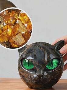 1pc Handmade Resin Black Cat Sculpture Figurine, Faux Marble Texture Desktop Art Decor, Creative Home Soft Furnishing Gift - Multiple Styles - View 4