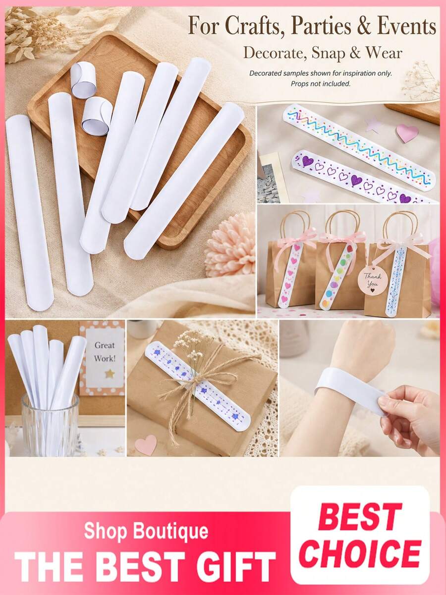 100件/50件/20件/10件/1件 白色DIY手工手環，空白可上色PVC手鍊，彈性可上色手鐲，適用於派對小禮、教室獎勵和手工藝項目