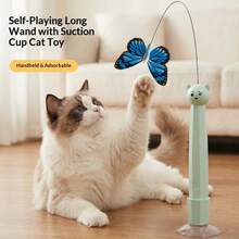 1pc Automatic Swinging Fishing Cat Teaser Toy, ABS+Pom Material More Durable, Handheld+Suction Cup Dual Use, USB Rechargeable Rotating Swinging Cat Toy, Anti-Tangle Self-Entertainment Boredom Reliever - View 1