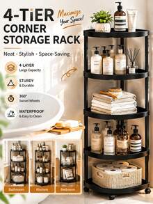 3/4/5 Tier, Black/White, With Triangular Universal Wheels, Plastic Storage Rack, Modern Style, Right Angle Floor Shelf, Corner Storage For Kitchen/Bathroom Sundries, Toiletries, Floor Storage Rack, Great Holiday Gift, Suitable For All Seasons, Kitchen/Living Room/Bathroom Storage Rack - Multicolor - View 4