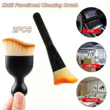 pdva 2pcs Multifunctional Soft Bristle Cleaning Brush Set, Long Handle And Short Handle Dusting Brushes, Curved Brush Head Crevice Dusting Brush, Gentle Non-Scratch Cleaning Tool For Keyboard, Car Interior, Dashboard, Sofa Crevices, Portable Dusting Brush For Home And Car - Multicolor - View 3