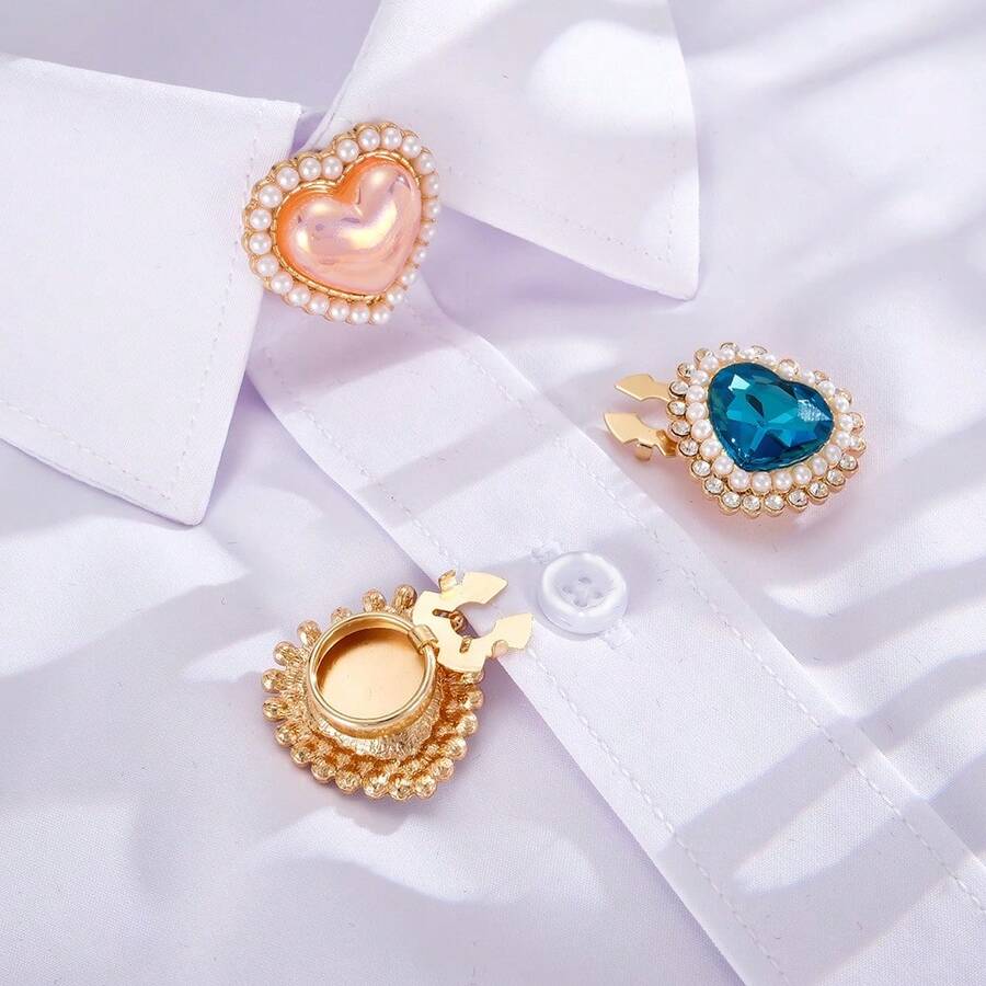 2-Piece Set Fashion Men's Casual Love Heart Decoration Cufflinks Men Banquet Party Suit Shirt Detachable Collar Button Accessory For Festival Gift - 2 - View 1