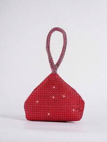 迷你晚宴包，鑲鑽裝飾，不對稱造型手提包，Mine Bag，派對包，紅唇手提包，可愛小包，時尚手拿包，適合搭配晚禮服 - 紅色 - 查看 1