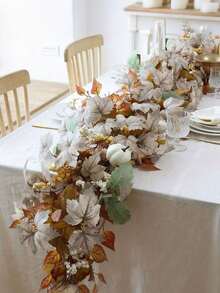 Pumpkin Autumn Maple Leaf Garland,Halloween Artificial Plants, Artificial Maple Leaves & Pumpkins, Outdoor Artificial Flowers, White Holiday Hanging Wreath, Autumn Maple Leaf Vine Decoration For Living Room, Office, Table, Wedding - A - View 1