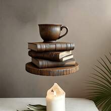 Cross-Border Hot-Selling Vintage Distressed Book & Coffee Cup Wall Hanging Decor, American Country Style Wooden Entryway Ornament - 1PC - View 5