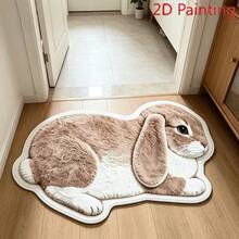 1pc Cute Rabbit Design Rug, Bedside Blanket, Fluffy Texture, Suitable For Living Room, Bedroom, Kitchen, Holiday Decor Rug, Bedside Blanket, All Season Appeal, Ideal For Indoor Use (Asymmetrical Pattern Hand-Cut May Have 1-5cm Error, Recommend Buying Larger Size) - Multicolor - View 2
