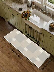 1pc Light Gray Geometric Patchwork Striped Diatomaceous Earth Kitchen Mat, Absorbent Cushioning Anti-Fatigue Home Carpet, 3.5mm Customizable Cut, Kitchen Bathroom Entryway Home Decor Universal Rug - Multicolor - View 12