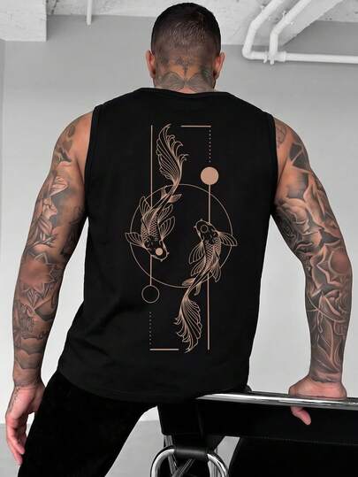 ZYNTH BALENO Camiseta de tirantes con estampado de carpa de moda para hombres, esencial para deportes de verano