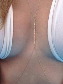 1pc Fashion Hot Girl Style Summer Beach Chain Tube Bead Body Chain, Sexy X-Shaped Waist Chain, Bohemian Style Gold Beaded Beach Bikini Body Chain, Vacation Daily Accessory - Golden Millet Pearls - View 2