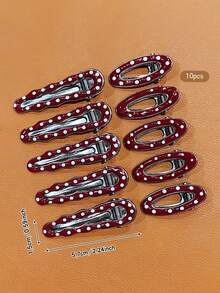 10 piezas de elegantes y lindos clips para el cabello con lunares rojos - Multicolor - Ver 9