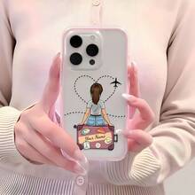1pc Pink Frame Minimalist Lens Protection Suitcase Girl Back Pattern Phone Case Personalized Compatible With IPhone 16 Pro Max 17/16/15/14 Plus/13/12/11 Protective Case Air Compatible With Samsung Series - Multicolor - View 5