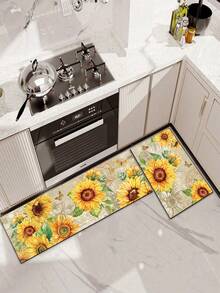 1pc Rubber Kitchen Mat, Vintage Style Modern Sunflower Theme Kitchen Rug, Suitable For Sink Area, Standing, Kitchen Decor - Multicolor - View 7