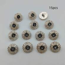 15pcs/1.8cm Fashion Personalized Minimalist Round Gold Flower Rhinestone Plastic Buttons, Luxury Rhinestone Buttons, European And American Style High-End Vintage Elegant Versatile Buttons, Handmade Sewing High-Quality Gold Base Versatile Gray Rhinestone Buttons, DIY Decoration Buttons For Clothes, Bags, Hats, Coats, Sweaters, Pants, Shirts - 15pcs/1.8cm Gray Rhinestone Flower Buttons - View 14