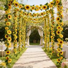 1/2pcs Artificial Sunflower Vine Decoration, Sunflower Wreath With Green Leaves, Suitable For Indoor/Outdoor Wall Decor, Wedding Arch, Party Decoration, Room Decor, Kitchen, Garden, Birthday, Wedding, Valentine's Day, Mother's Day - One Pack - View 7