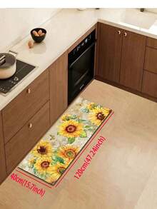 1pc Rubber Kitchen Mat, Vintage Style Modern Sunflower Theme Kitchen Rug, Suitable For Sink Area, Standing, Kitchen Decor - Multicolor - View 16