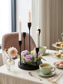 Candelabru elegant cu 5 brațe, suporturi romantice pentru lumânări din metal cu tulpină lungă, bază lărgită și îngroșată pentru stabilitate, suport decorativ romantic pentru lumânări de Ziua Îndrăgostiților, decor de masă elegant, candelabru romantic pentru nuntă - Clasic - Vizualizare 10