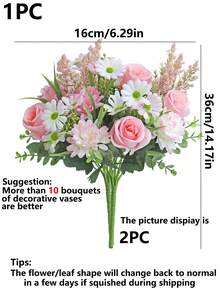 1/3 piezas Ramo de rosas de seda artificial, margaritas, flores de diente de león en paquete a granel, adecuado para boda, hogar, decoración de fiesta y centro de mesa - Rosa - Ver 3