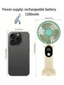 1 pieza Ventilador portátil con batería, capacidad de batería mejorada, tiempo de funcionamiento prolongado, 4 velocidades ajustables, adecuado para estudiantes, oficina, viajes al aire libre, regalo perfecto, esencial para vacaciones - multicolor - Ver 5