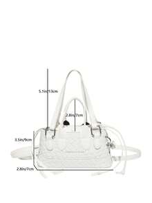 Bolso de mano mini de mujer con cordón de PU de unicolor, bolso bandolera pequeño con forma de concha de color metálico de moda - Blanco - Ver 3