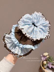 1/3 Pcs Elegant Blue Striped Scrunchie, Oversized Scrunchie, Floral Lace Low Ponytail Accessory – Versatile Hair Accessory Hair Ties Elastics Rubber Bands - Multicolor - View 5