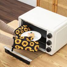 Sunflower Print Pattern, Daily Home Use Oven Mitts And Pot Holders, Kitchen Cooking And Baking, Microwave Heat-Resistant Mitts And Pads 2pcs/Set - View 2