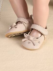1 Pair Newborn Infant Girl Embroidered Heart Bow Cute Fashion Versatile Princess Shoes Suitable For Spring And Autumn - Apricot - View 4
