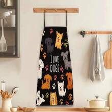 Cute Dog Print Kitchen Apron, Black Polyester Apron With "I Love Dogs" And Paw Print, Suitable For Dog Lovers Cooking Apron, Applicable For Home And BBQ - Multicolor - View 4