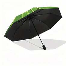 1pc Green Textured Pattern Umbrella - Automatic Open/Close, Sturdy Iron Frame, Portable Folding Design, Suitable For Men And Women All Seasons, Travel, Office, Formal Occasions Outdoor Umbrella - Multicolor - View 8