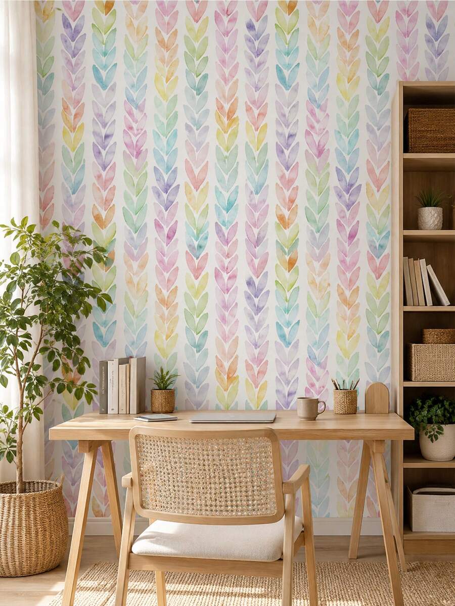 SUPSTICKER 1PC Watercolor Dots & Leaf Peel And Stick Wallpaper, Waterproof Removable PVC Wall Decor For Kids Room, Playroom, Entryway, 3 Sizes - Multicolor - View 1