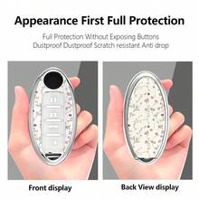 1pc Ditsy Floral Pattern UV Printed Full Wrap Car Key Fob Case For Nissan 4 Button Oval Smart Remote Key Shockproof Anti Scratch Protective Cover - Electroplated Key Cover (silver) - View 4