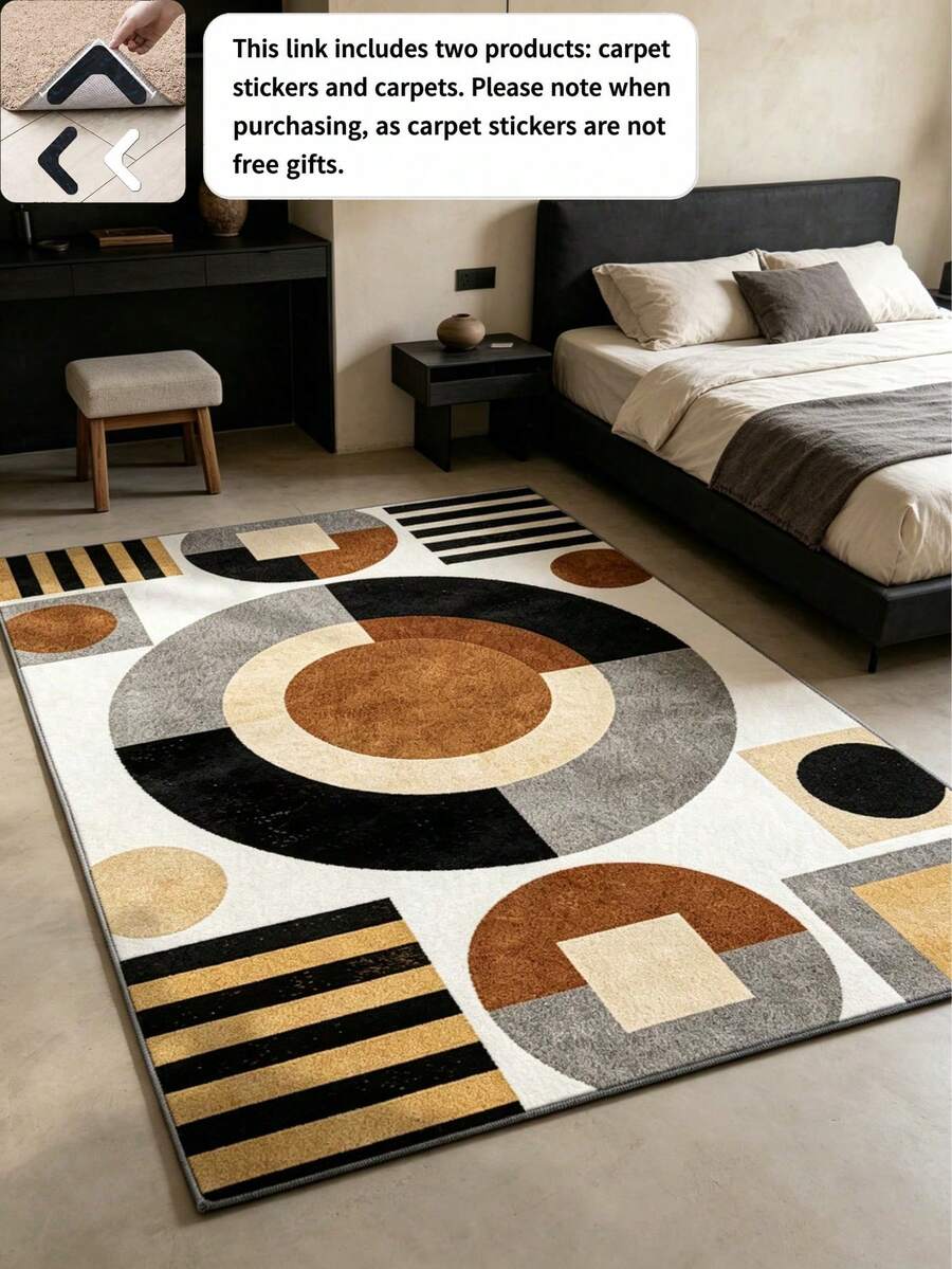 1 pieza Alfombra decorativa grande de estilo geométrico en color caqui, felpudo de bienvenida, alfombra, felpudo de piso, felpudo de entrada, alfombra de cocina, decoración del hogar, felpudo de puerta principal, alfombra de área, felpudo de exterior, decoración del hogar, alfombra de área, alfombra de jardín, alfombra lavable - Multicolor - Ver 1