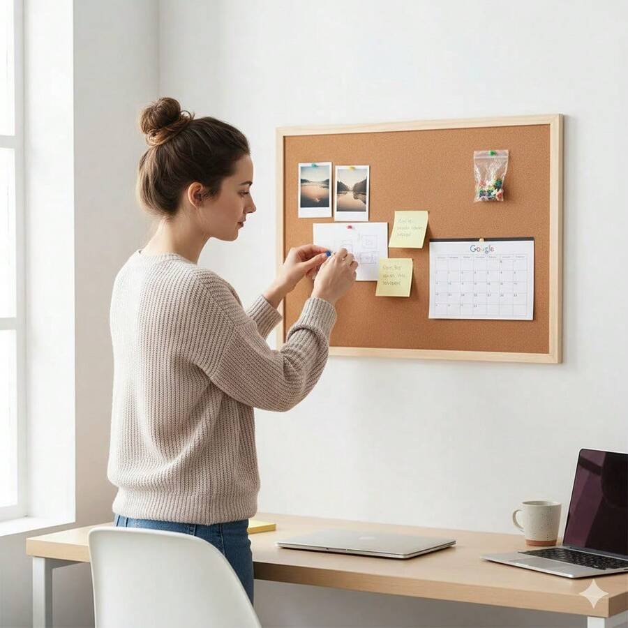 30x40cm Wood Cork Bulletin Board, Wall Mounted Memo Notice Display Board For Home Office - Size 30x40CM/40x60CM Options - A - View 1