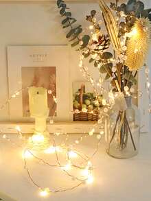 1pc 2/3/5m Faux Pearl Wrapped Copper Wire Decorative String Lights, Requires 2 AA Batteries, Indoor Tabletop Decorative String Lights, Party, Holiday Event, Wedding Scene Decorative Lighting, Home Room Wall Decorative Lights - Warm white light - View 3