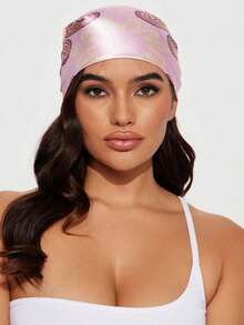 1 pieza Pañuelo cuadrado de satén con estampado minimalista rosa, accesorio de moda para el cabello de mujer de primavera, se puede usar como cinturón, cinta, diadema o pañuelo para la cabeza - Rosa Pálido - Ver 8