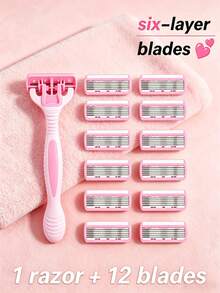 6-Layer Women's Shaving Razor, 6/12/18/24/36 Pcs Blades, Safety Razor For Women, Suitable For Intimate Areas, Armpits, Legs, Shaving Tool, Facial Care, Travel Essential - 2 Handles + 36 Blades - View 18
