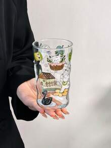1個春季小/大號玻璃杯，韓系可愛Ins風高溫烘花手持玻璃杯，貓/狗/多色圖案，適合夏季冷萃、抹茶椰奶 - 彩色 - 查看 21