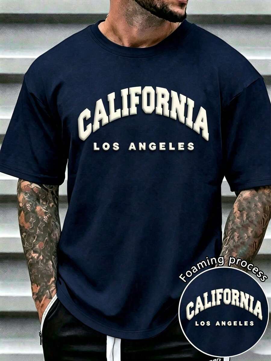 Men's T-Shirts, Men's Summer Letter Print Crew Neck Short Sleeve Casual T-Shirt, Men's Shirts Y2K, Men's T-Shirts, Mexican National Soccer Team T-Shirt - 海軍藍 - 查看 1